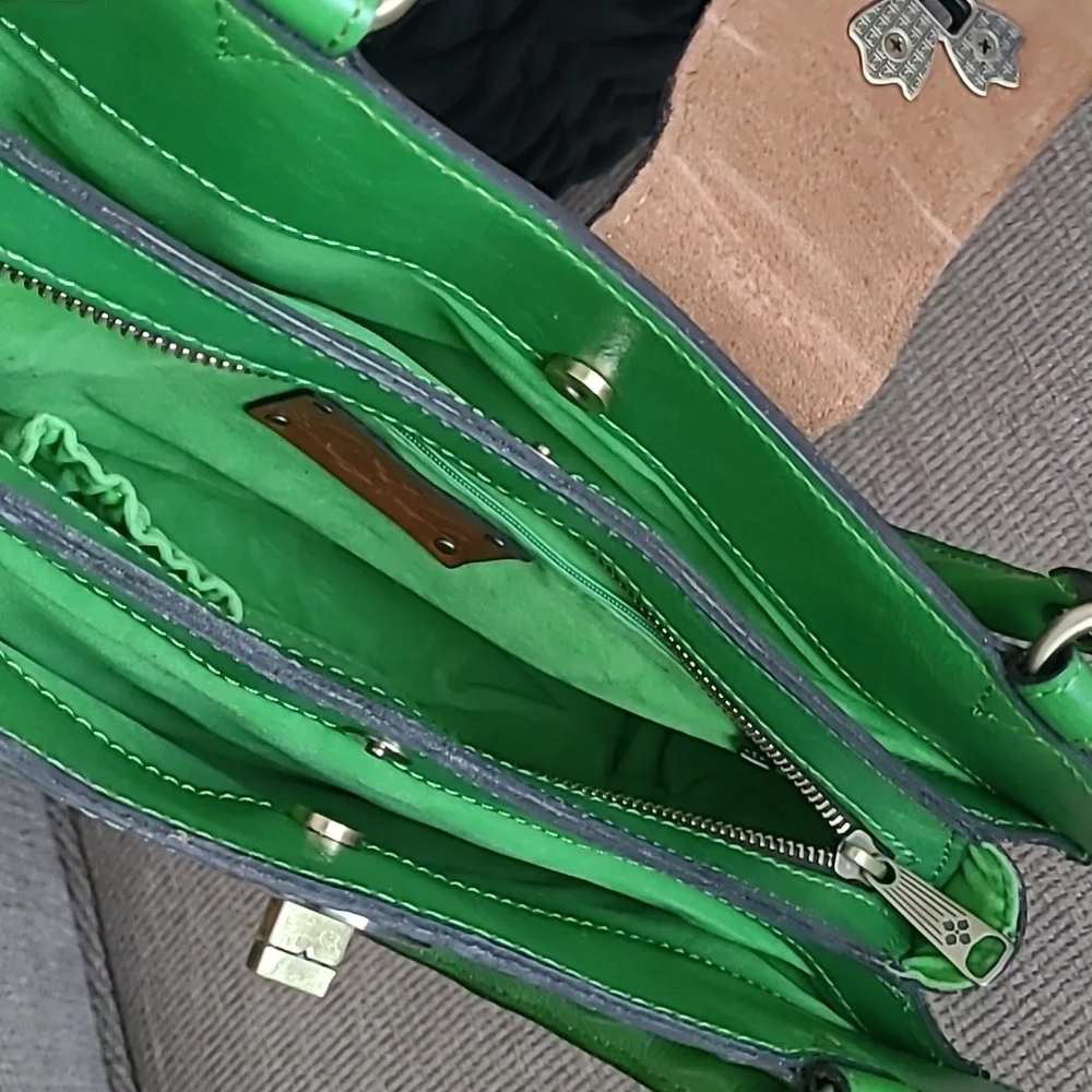 PATRICIA NASH ROSINA FOLIAGE GREEN GENUINE LEATHER SATCHEL